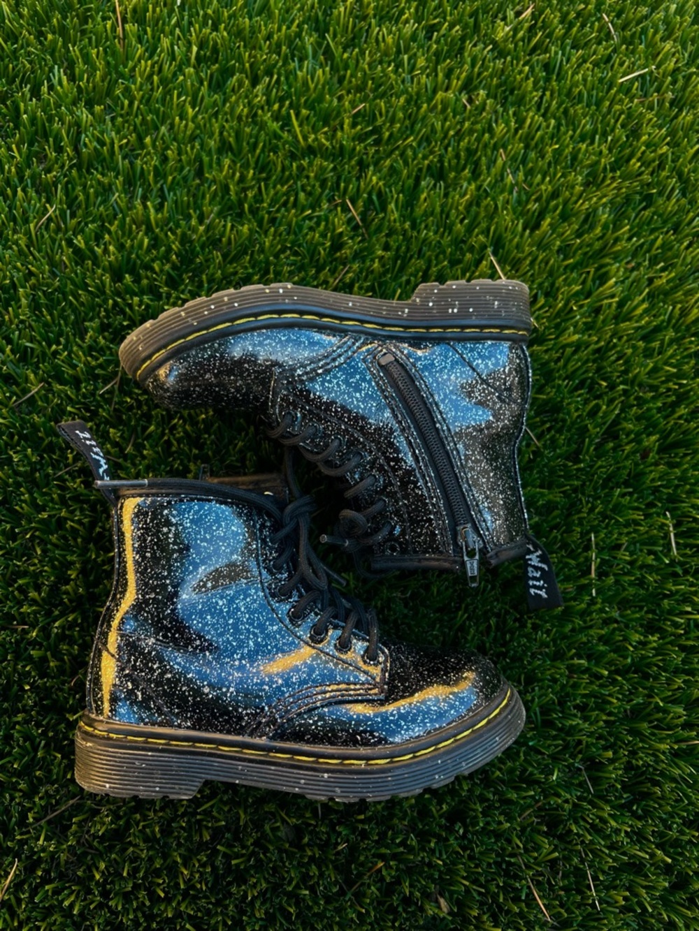 Dr. Martens Kids Black Glitter Combat Boots